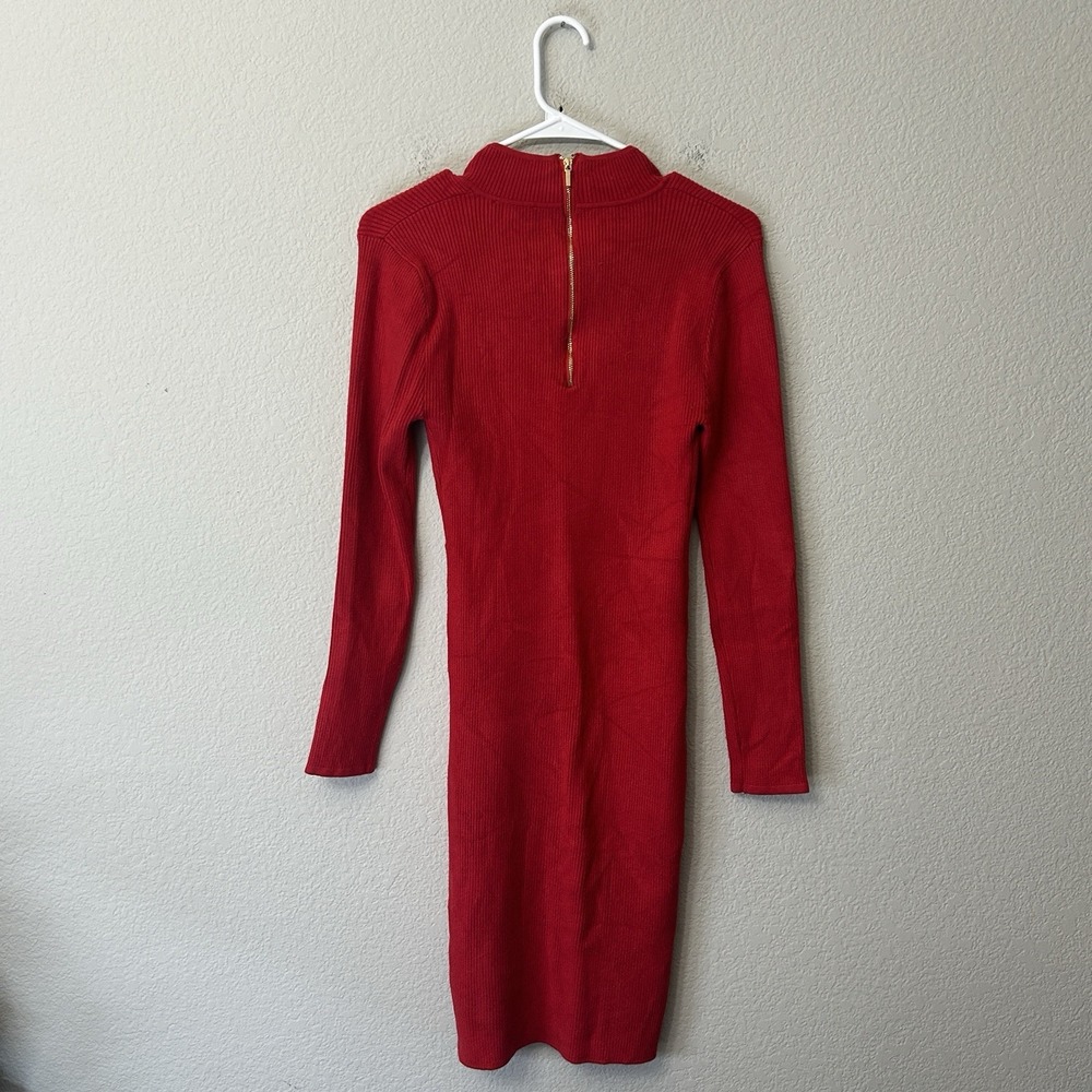 Bebe Red Long Sleeve Ribbed V Neck Sweater Dress Women's Size Small S - Picture 2 of 10